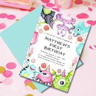 Niedliches Monster-Party des ersten Geburtstags de Einladung