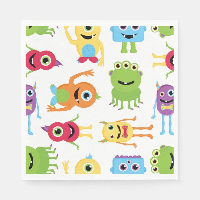 Niedliches Monster-Party-Muster Serviette (Vorderseite)