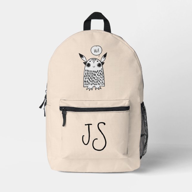 Niedliches Monster Pearpink Monogramm minimalistis Bedruckter Rucksack (Vorderseite)