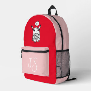 Niedliches Monster rosa Monogramm minimalistisch Bedruckter Rucksack