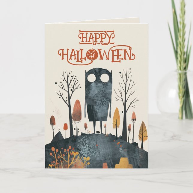 Niedliches Monster Spooky Fall Szenerie glückliche Karte (Vorderseite)