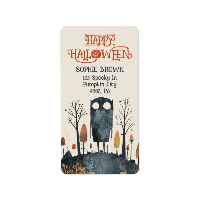 Niedliches Monster Spooky Herbstlandschaft glückli Adressaufkleber (Vorne)