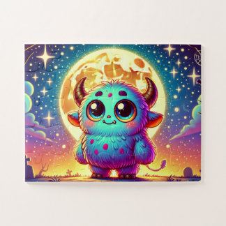 Niedliches Monster unter Vollmond-Halloween