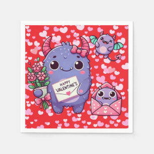 Niedliches Monster Valentinstag Serviette