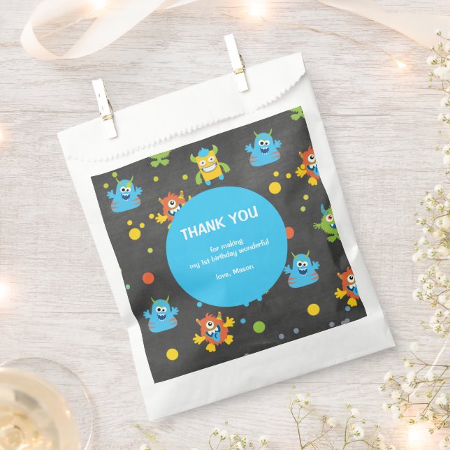Niedliches Monsterchalkboard zum Geburtstag Geschenktütchen (Ausgeschnitten)