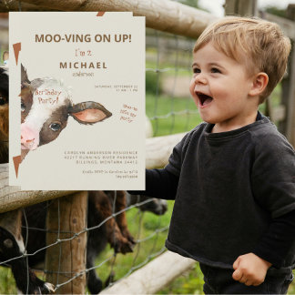 Niedliches Moo-Ving auf Up Boy Birthday Party Einl Einladung