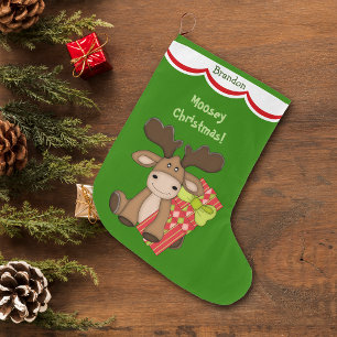 Niedliches Moosey Weihnachten personalisiert Großer Weihnachtsstrumpf