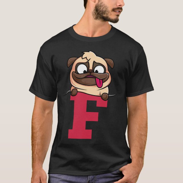 Niedliches Mops Alphabet, Buchstabe f, Hundealphab T-Shirt (Vorderseite)