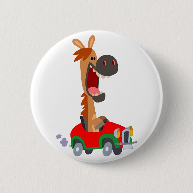 Niedliches Motorisiertes Cartoon-Pferdeknopf-Abzei Button (Vorderseite)