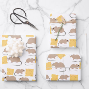 Niedliches Mouse Rodent-Essen Käsemuster Geschenkpapier Set