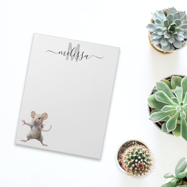 Niedliches Mouse Watercolor Monogram Name Notepad Notizblock (Von Creator hochgeladen)