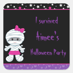 Niedliches Mummy-Halloween-Party "I Survived" Quadratischer Aufkleber
