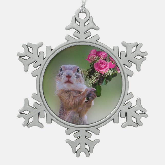 Niedliches Murmeltier Schneeflocken Zinn-Ornament (Vorderseite)