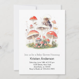 Niedliches Mushroom Adventure Girl Baby Dusche Einladung