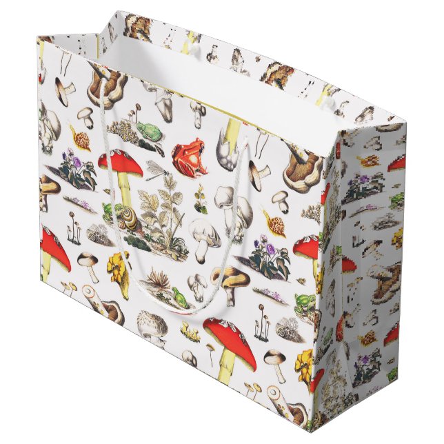 Niedliches Mushroom Frosch Schneckenwaldmuster Große Geschenktüte (Rückseite Schrägansicht)