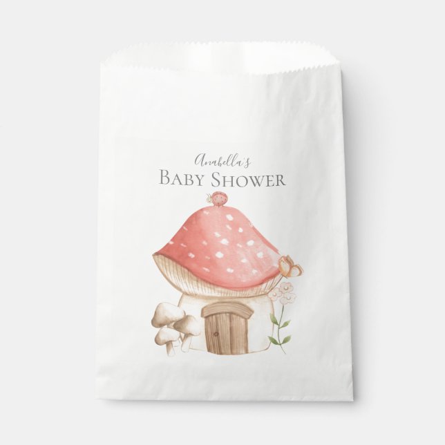Niedliches Mushroom House Garden Thema Kinderdusch Geschenktütchen (Vorderseite)