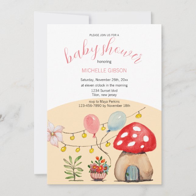 Niedliches Mushroom-Party Aquarellbilder Einladung (Vorderseite)