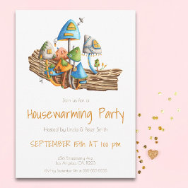 Niedliches Mushroom Village Illustration Housewarm Einladung