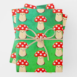 Niedliches Mushroom Zeichne Muster Geschenkpapier Set