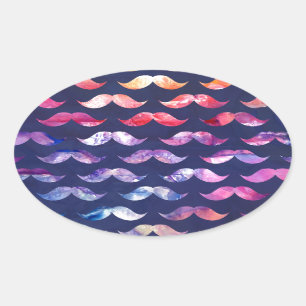 Niedliches Mustache-Muster mit Aquarellfarben-Over Ovaler Aufkleber