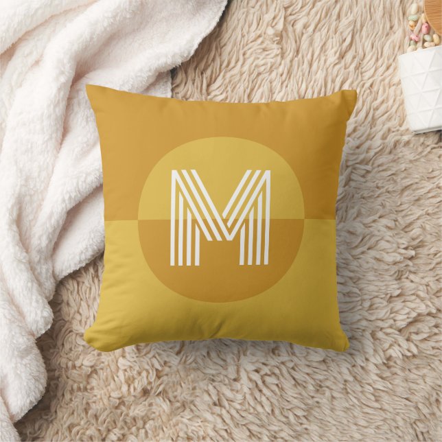 Niedliches Mustard Yellow Geometric Modern Monogra Kissen (Decke)