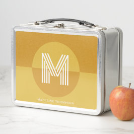 Niedliches Mustard Yellow Geometric Modern Monogra Metall Brotdose