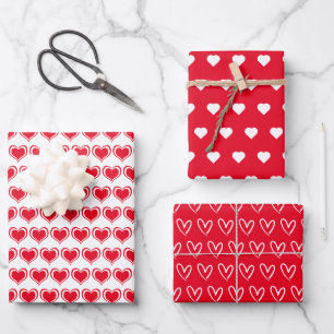 Niedliches Muster des roten weißen Herzens Geschenkpapier Set