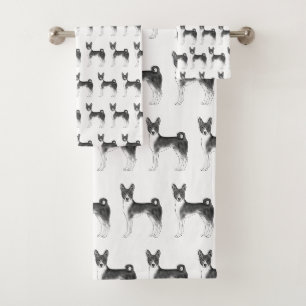 Niedliches Muster eines Basenji-Hundes in Schwarz/ Badhandtuch Set