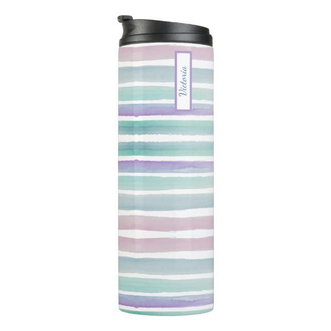 Niedliches Muster Farbstreifen Pink Blau Thermosbecher (Nach rechts gedreht)