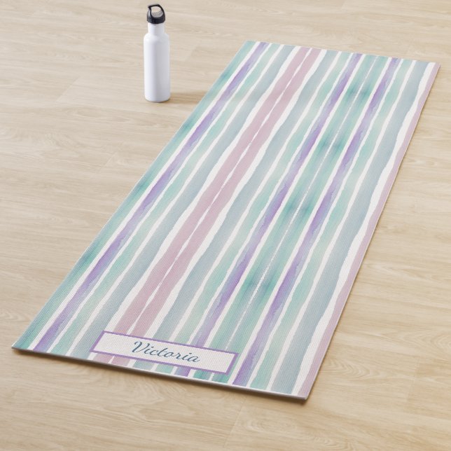 Niedliches Muster Farbstreifen Pink Blue Monogram Yogamatte (Beispiel)
