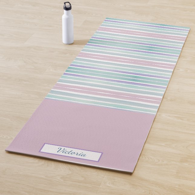 Niedliches Muster Farbstreifen Pink Blue Monogram Yogamatte (Beispiel)