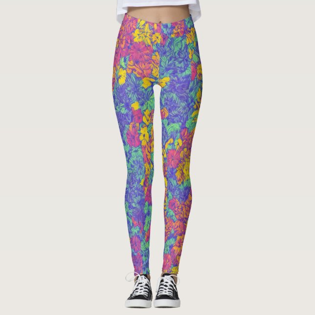 Niedliches Muster Floral LuLaRoe Pink Gelb Lila Leggings (Vorderseite)