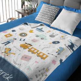 Niedliches Muster Foto und Name Boy Blue Fleecedecke