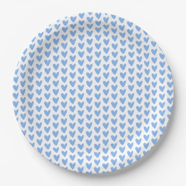 Niedliches Muster für blaue Herzen | Babydusche Pappteller (Vorderseite)