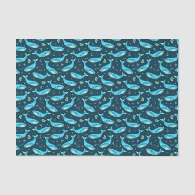 Niedliches Muster für Blauwal-Nautical Ocean Beach Seidenpapier (Vorderseite)
