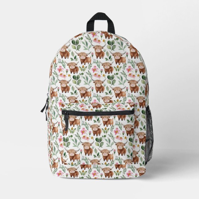 Niedliches Muster für Kühe und rosa Blume Bedruckter Rucksack (Vorderseite)