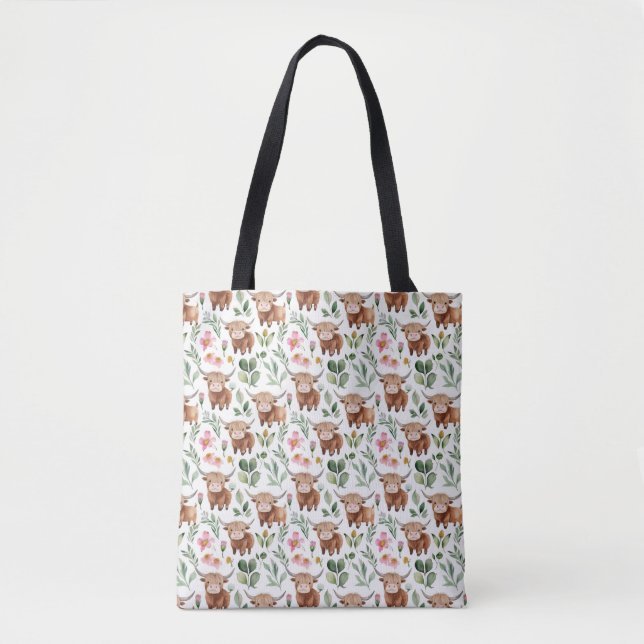 Niedliches Muster für Kühe und rosa Blume Tasche (Vorderseite)