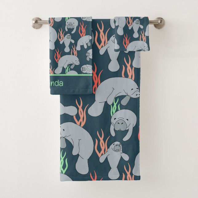 Niedliches Muster in Florida Manatees Badhandtuch Set (Insitu)