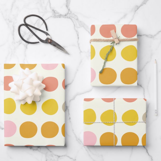 Niedliches Muster in Gelb-Rosa und Korallen Geschenkpapier Set (Vorderseite)