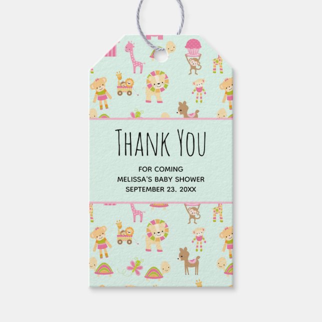 Niedliches Muster mit Happy Animals & Toys Baby Du Geschenkanhänger (Vorderseite)
