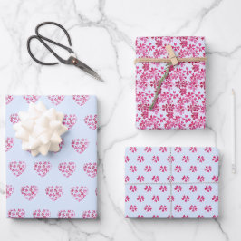Niedliches Muster Rosa Farbige Blume Wasserfarbe Geschenkpapier Set