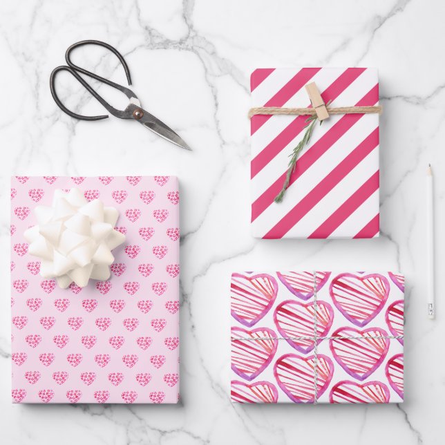 Niedliches Muster Rosa Farbige Blume Wasserfarbe Geschenkpapier Set (Vorderseite)