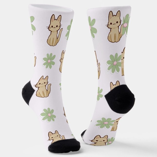Niedliches Muster von Katzen mit Blume Socken (Gewinkelt)