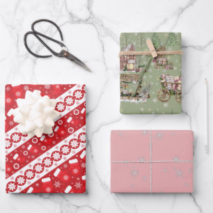 Niedliches Muster Xmas rosa, rosa, rosa, klassisch Geschenkpapier Set