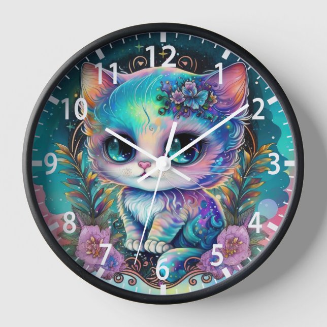 Niedliches Mystical Cat Kitten Celestie Animal Uhr (Vorderseite)