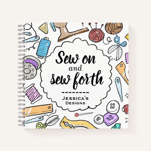 Niedliches Nähangebot und Personalisierte Doodles Notizbuch (Vorderseite)