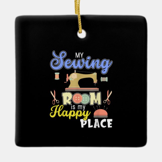 Niedliches Nähen von Quiltern Keramikornament (Vorderseite)