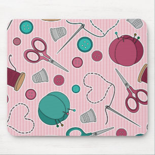 Niedliches nähendes Themed Muster-Rosa Mousepad