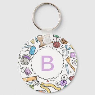 Niedliches Nähhanddoodles Monogramm Schlüsselanhänger