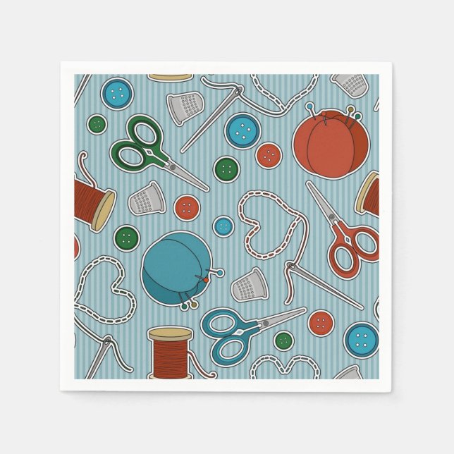 Niedliches Nähthema Napkins Blue Serviette (Vorderseite)